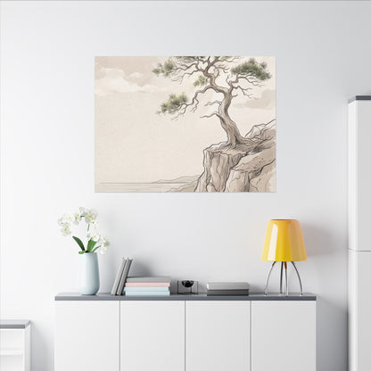 Japandi Pine Tree in Dappled | Minimal Line Canvas Art