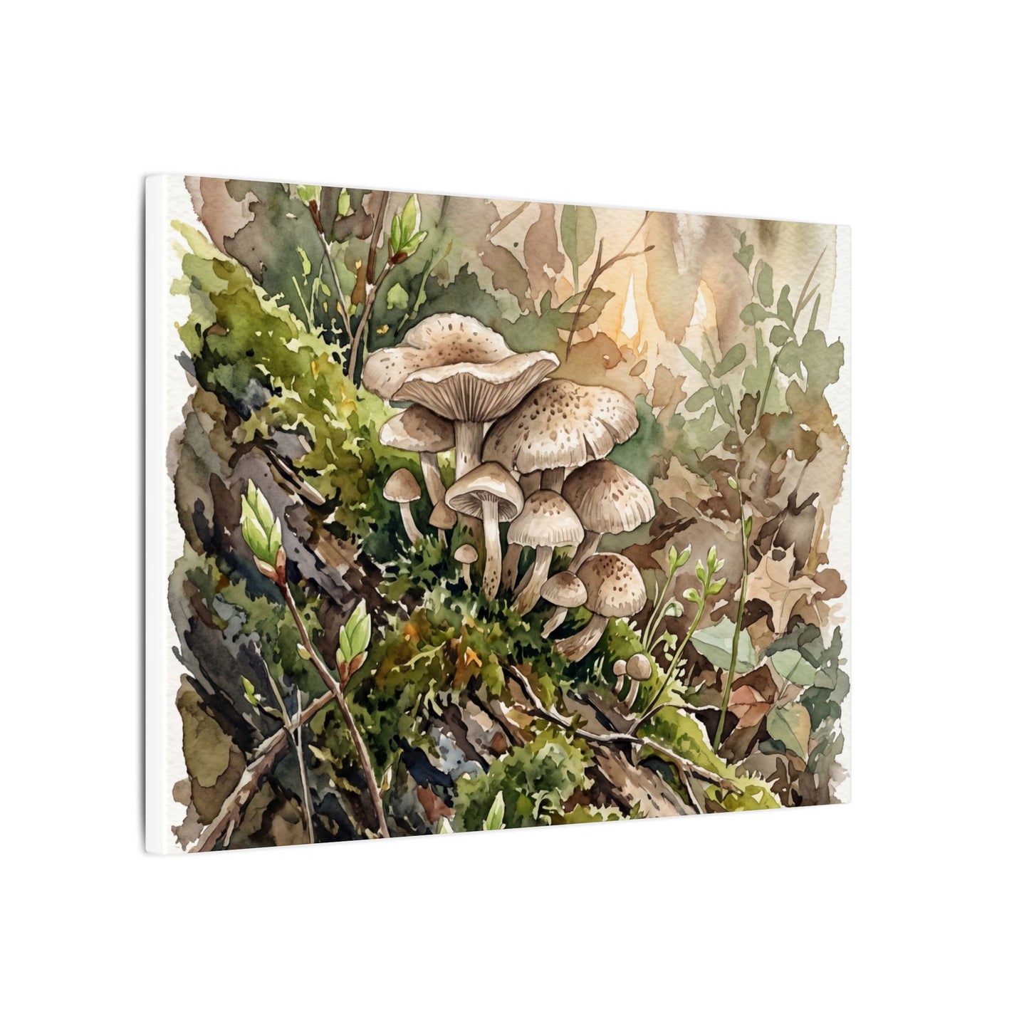 Wild Mushrooms Canvas Art | Spring Japandi Watercolor Art