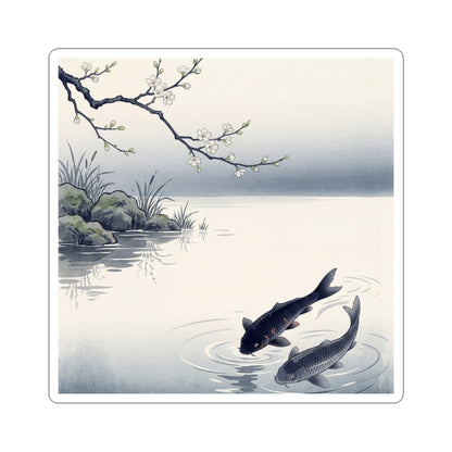 Ma Koi Pond Sticker - Zen Ukiyo E Inspired Art Print