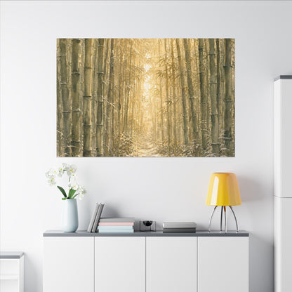Bamboo Grove Winter Canvas Art | Japandi Elegant Design