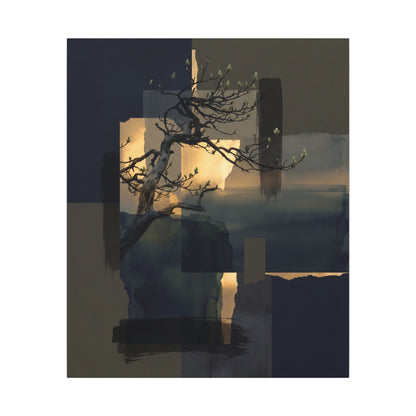 Golden Hour Pine Tree Canvas Art - Dark Japandi Kanso