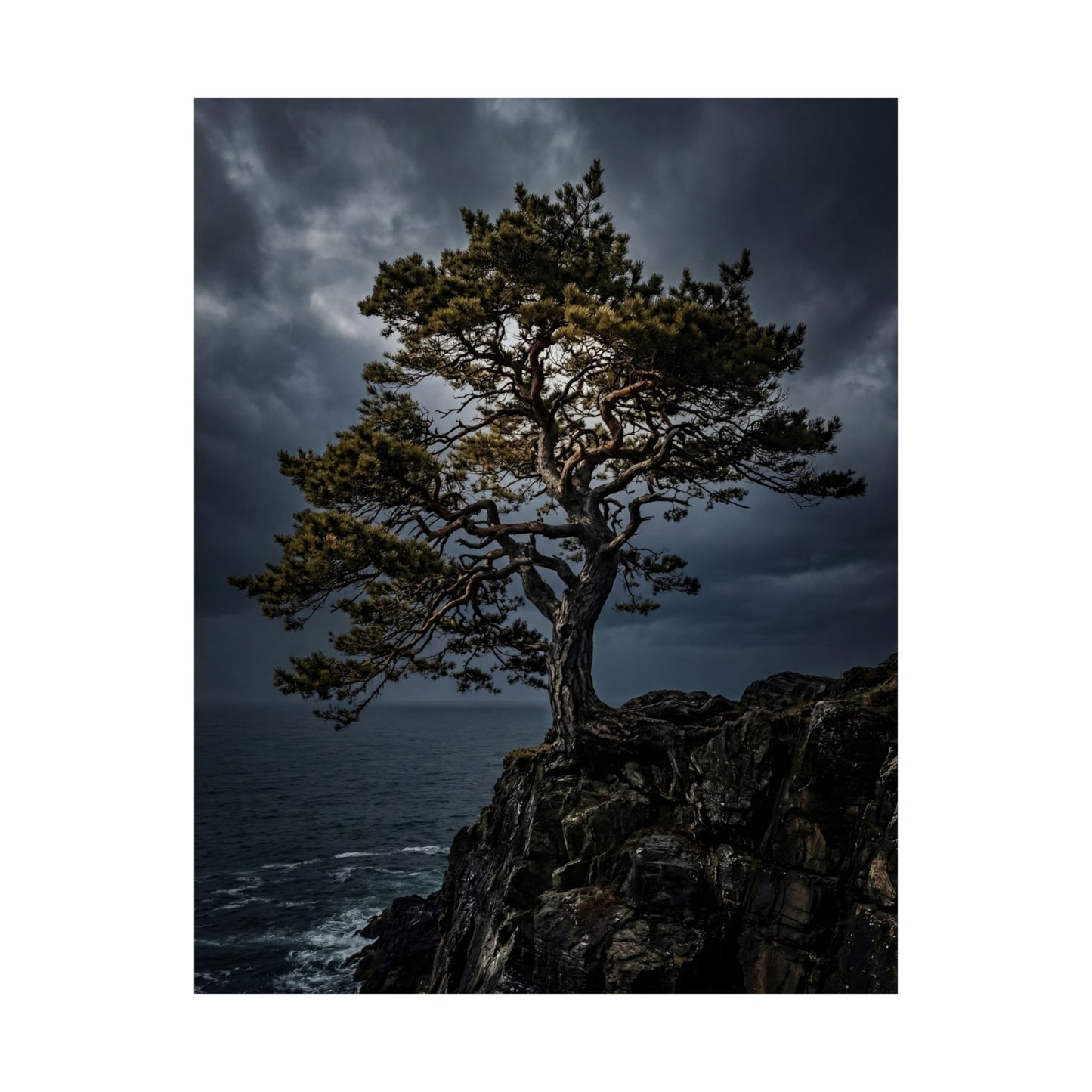Pine Tree Moody Minimal Wall Art Print | Sophisticated Dark Japandi Art