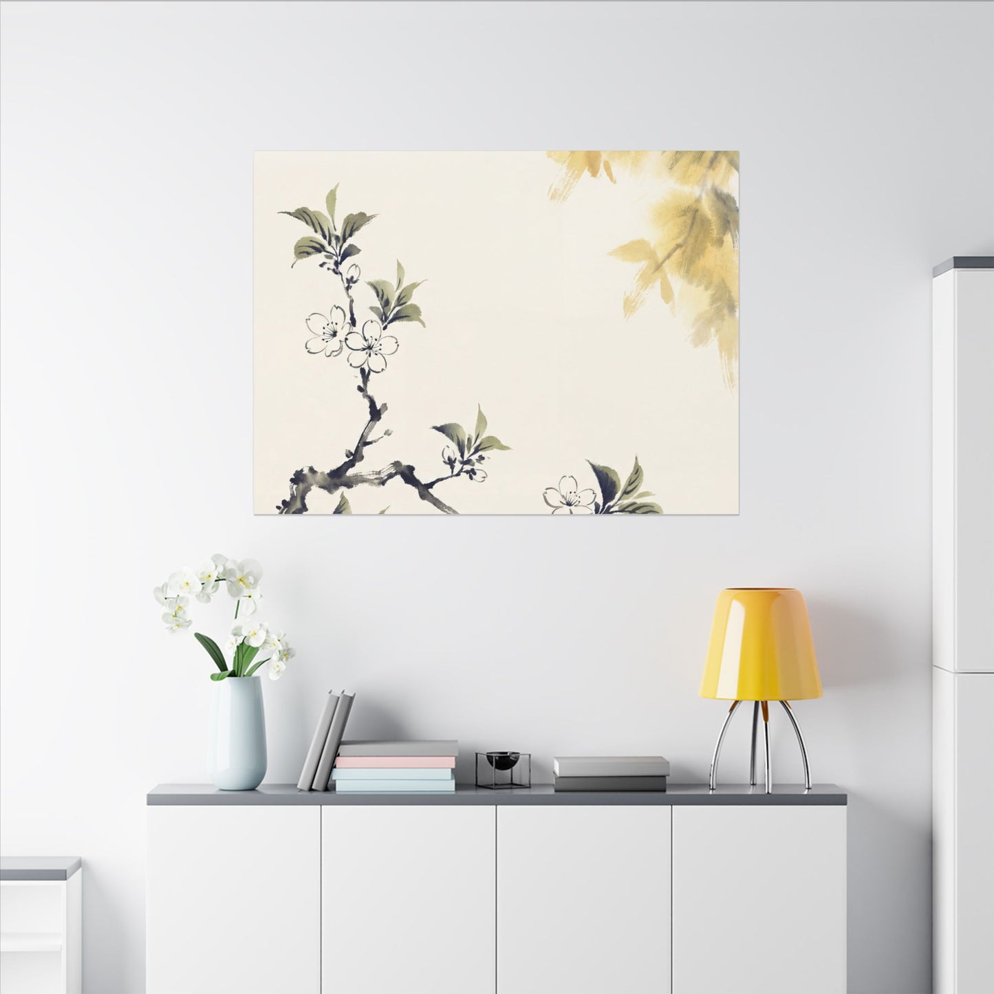 Kanso Cherry Blossom Canvas Art - Zen Sumi E