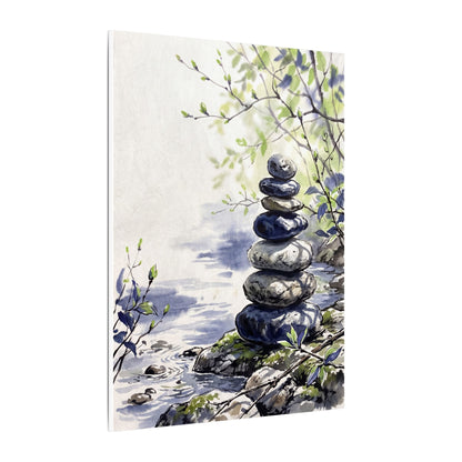 River Stones Sumi E Canvas Art | Serene Zen Art