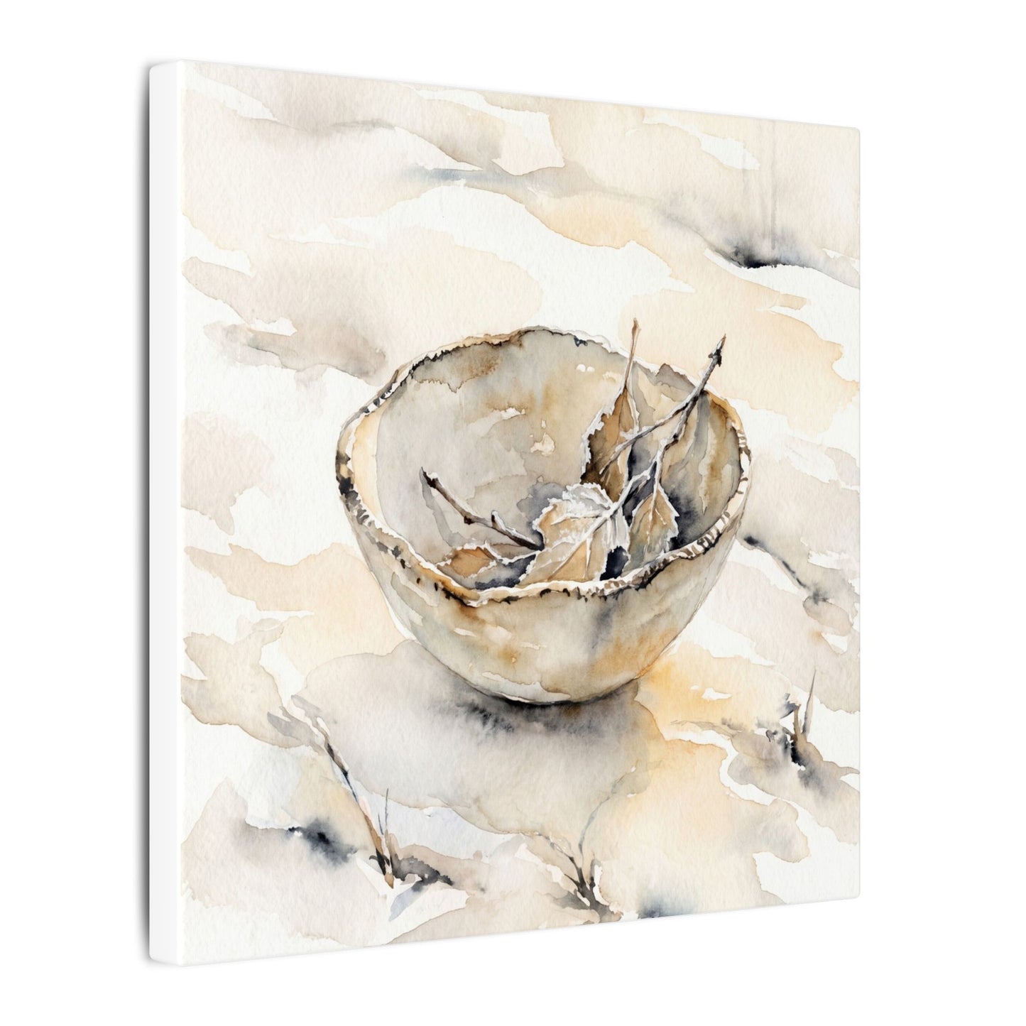 Ceramic Bowl Canvas Art | Winter Japandi Watercolor Art