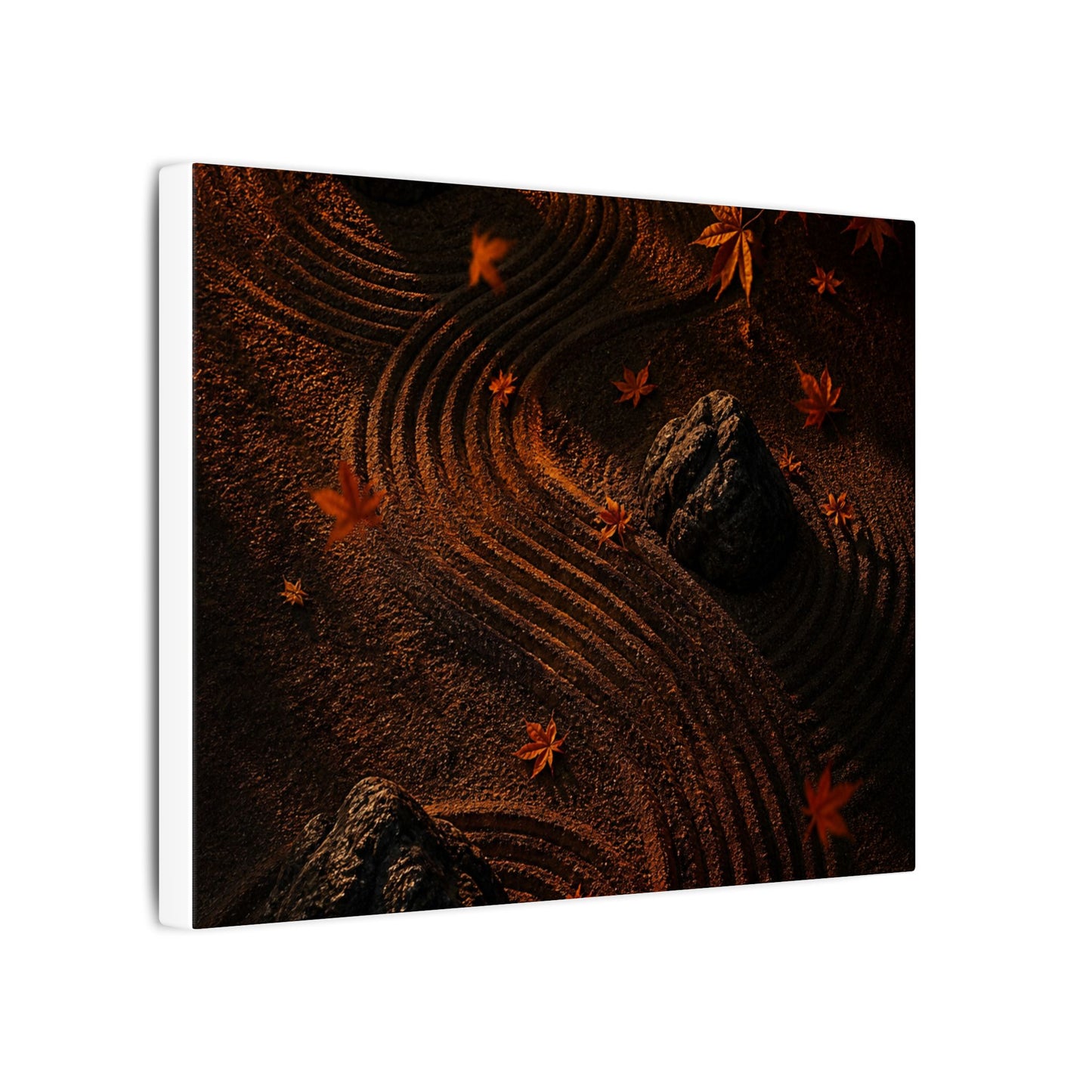 Dark Japandi Rock Garden in Golden Hour | Charcoal Ink Canvas Art