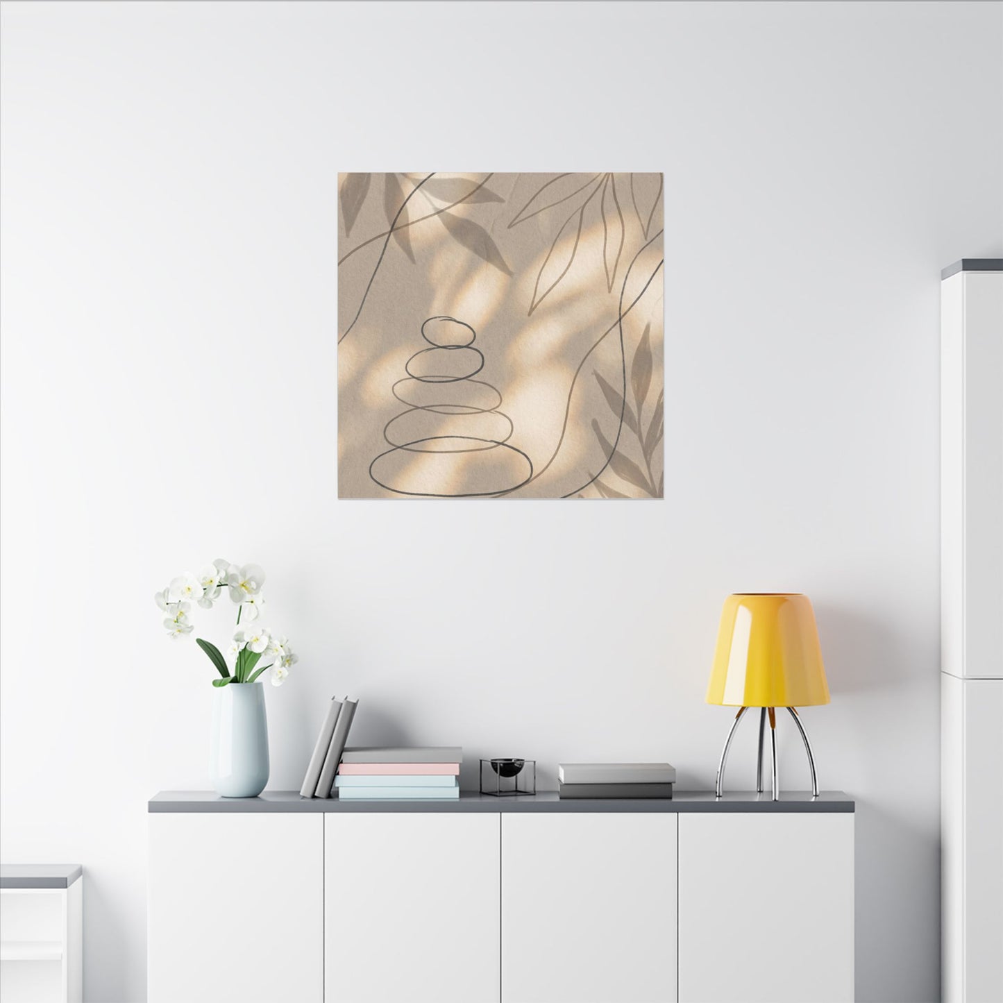 River Stones Minimal Line Canvas Art | Earthy Japandi Art