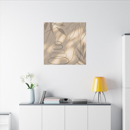 River Stones Minimal Line Canvas Art | Earthy Japandi Art