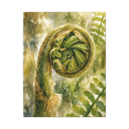 Japandi Fern Unfurling in Dappled | Watercolor Canvas Art