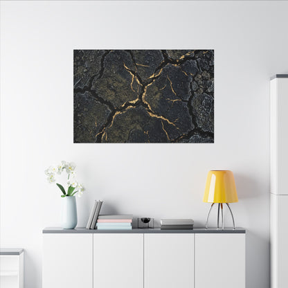 Overcast Cracked Earth Canvas Art - Dark Japandi Ma