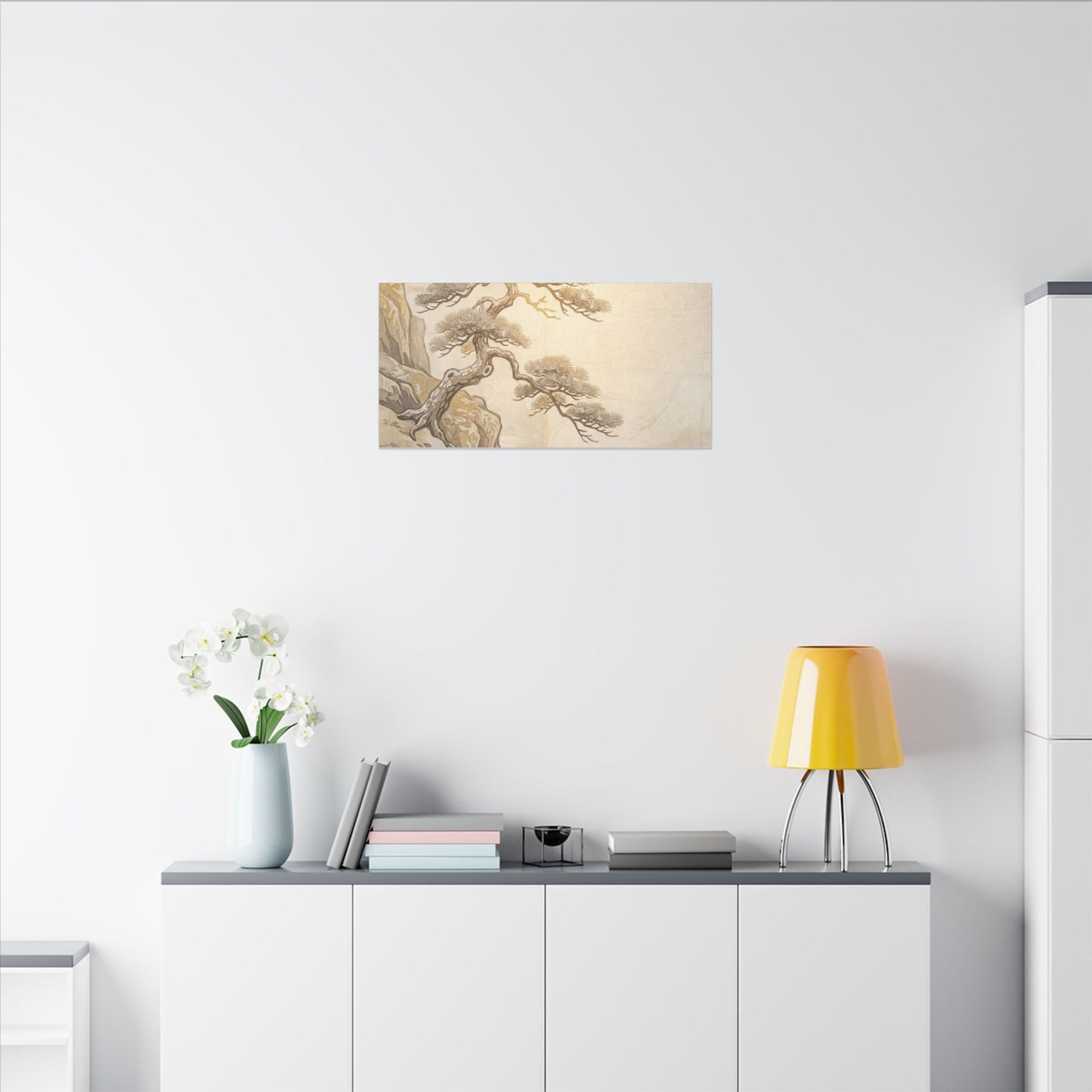 Winter Pine Tree Japanese Pattern Canvas Art | Elegant Decor