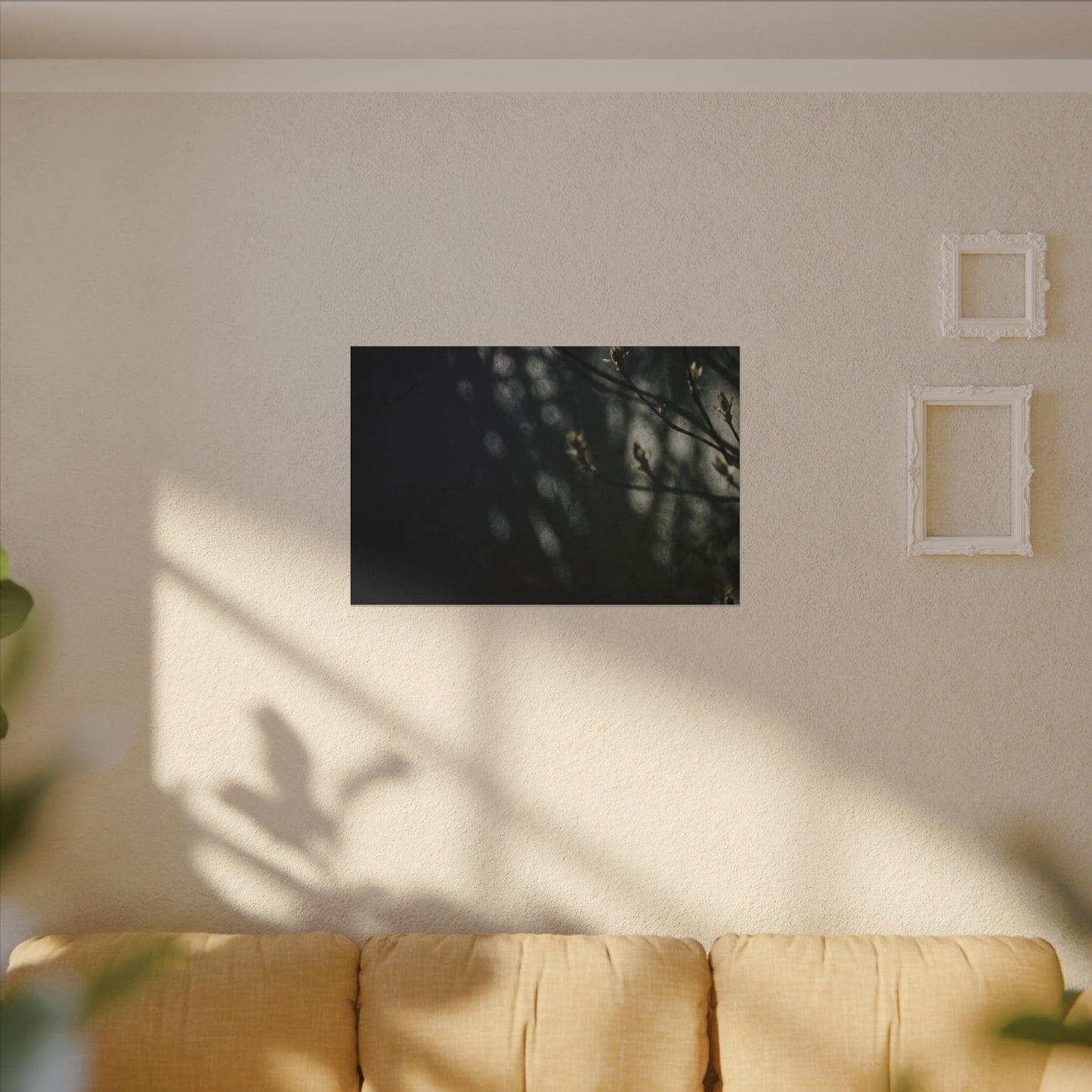 Dark Japandi Shoji Screen in Dappled | Moody Minimal Canvas Art