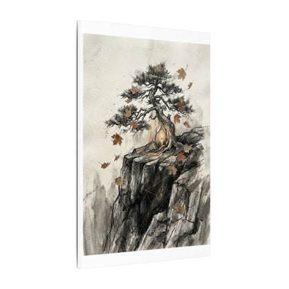 Pine Tree Autumn Canvas Art | Japandi Earthy Design