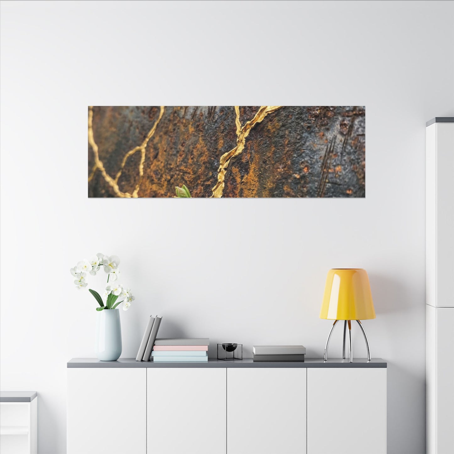 Mono No Aware Rust Patina Canvas Art - Kintsugi Gold Repair