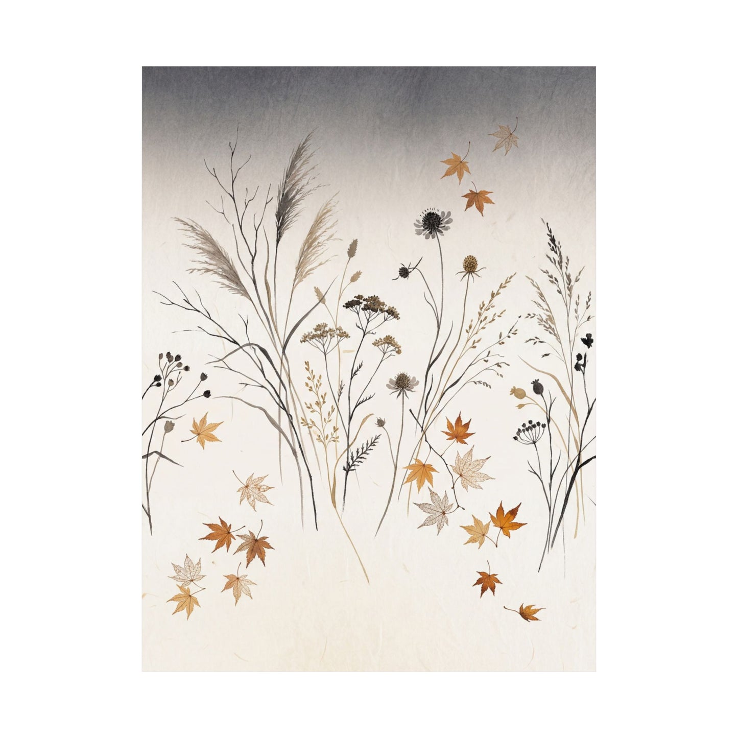 Dried Flowers Wall Art Print | Autumn Japandi Japanese Pattern Art