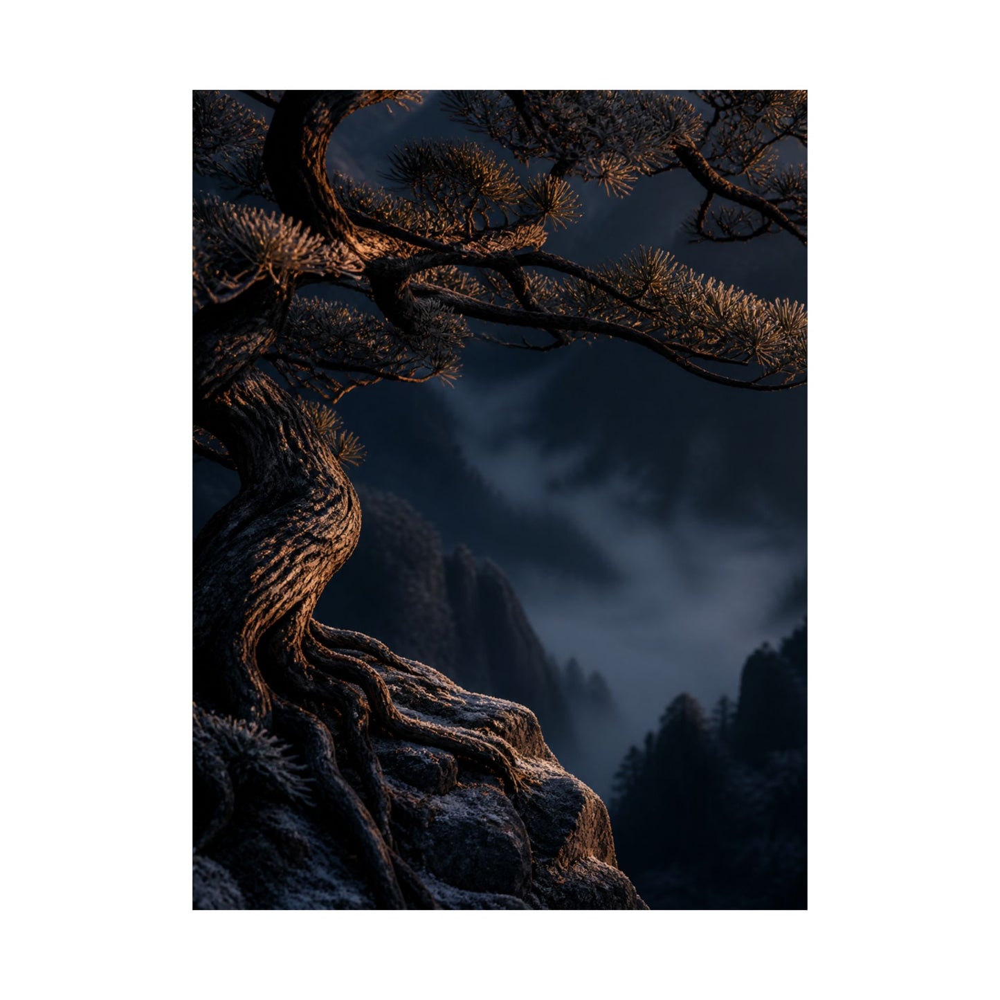 Pine Tree Shadow Zen Wall Art Print | Luxurious Dark Japandi Art