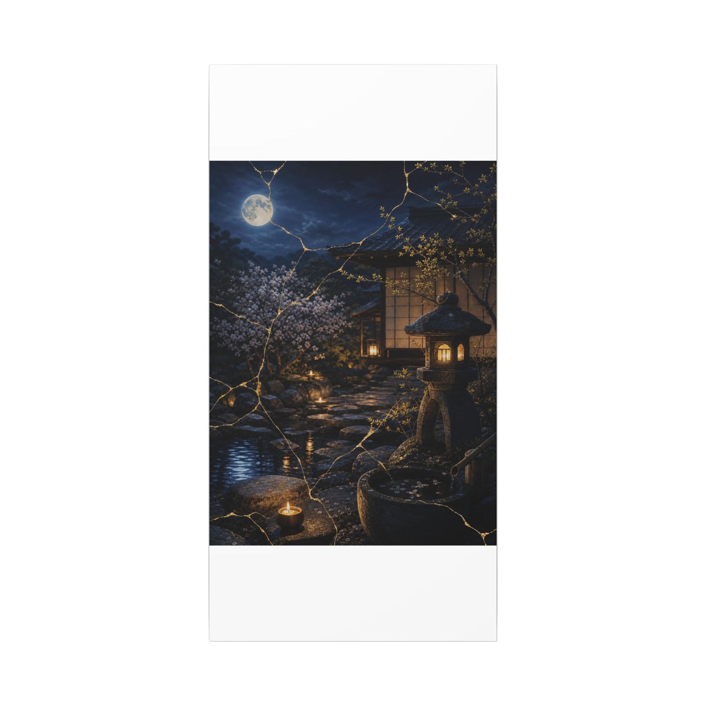 Seijaku Moonlit Garden Canvas Art - Kintsugi Gold Vein