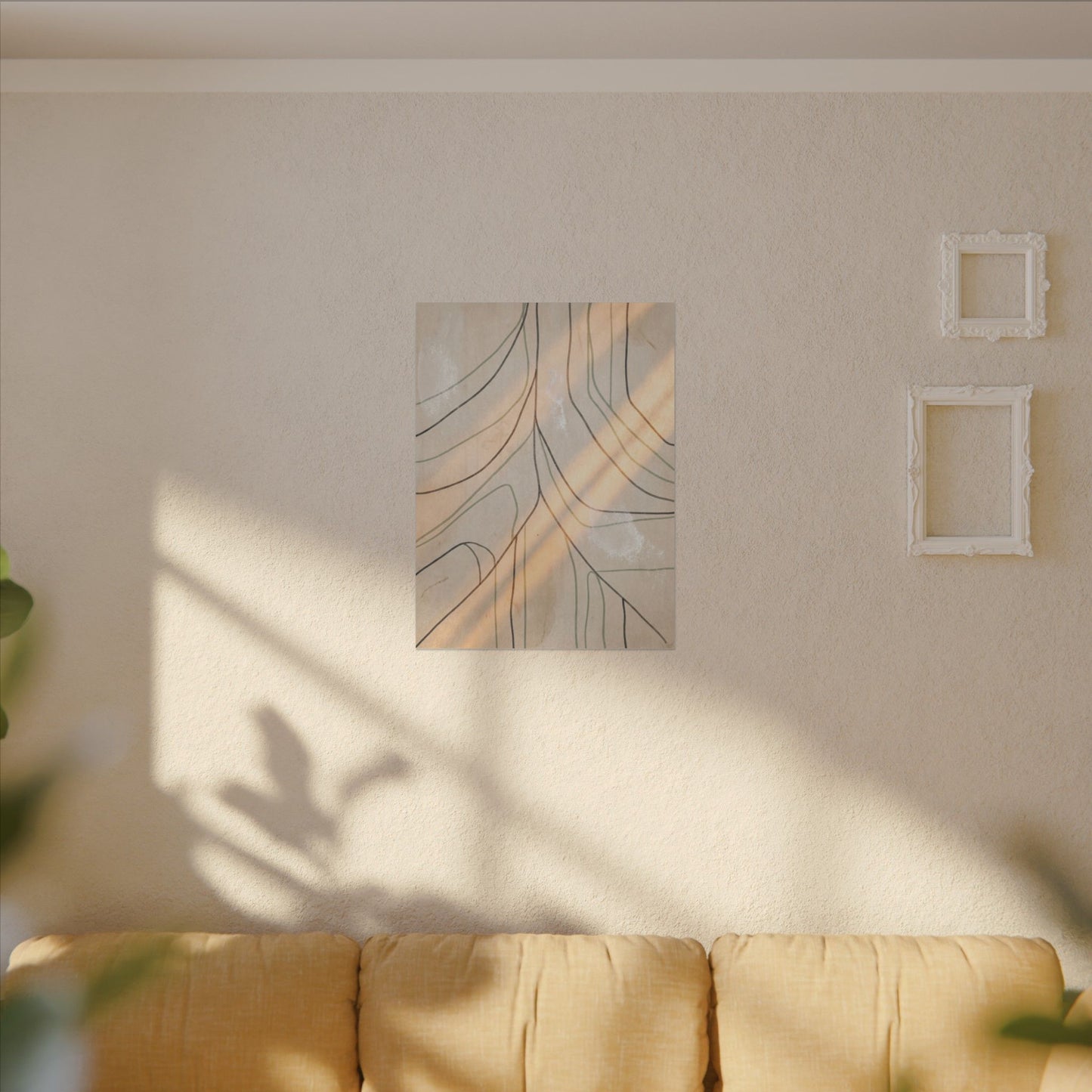 Shoji Screen Minimal Line Canvas Art | Warm Japandi Art
