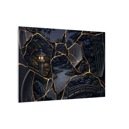 Kintsugi Moonlit Garden in Golden Hour | Gold Repair Canvas Art