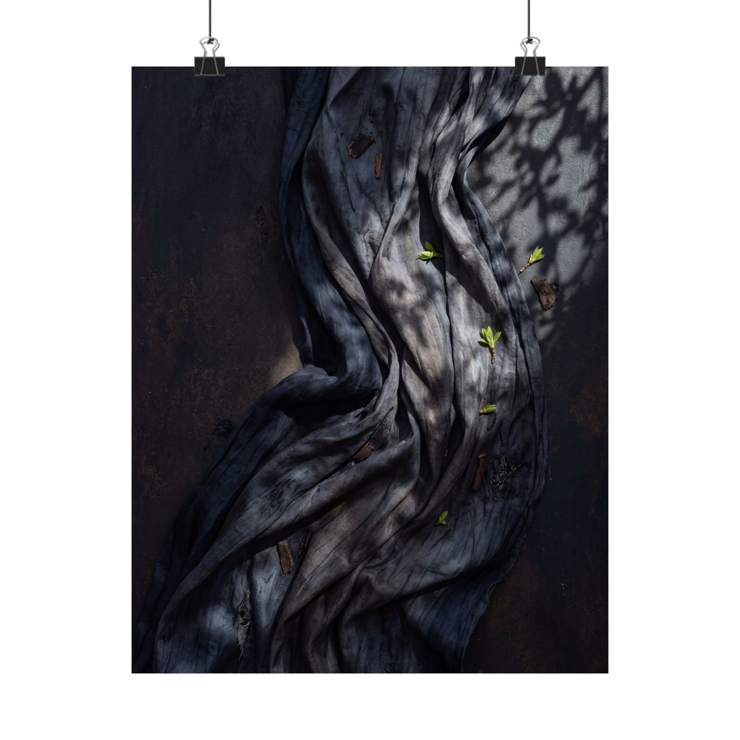 Dark Japandi Silk Drape in Dappled | Dark Texture Wall Art Print