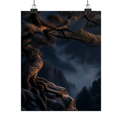 Pine Tree Shadow Zen Wall Art Print | Luxurious Dark Japandi Art