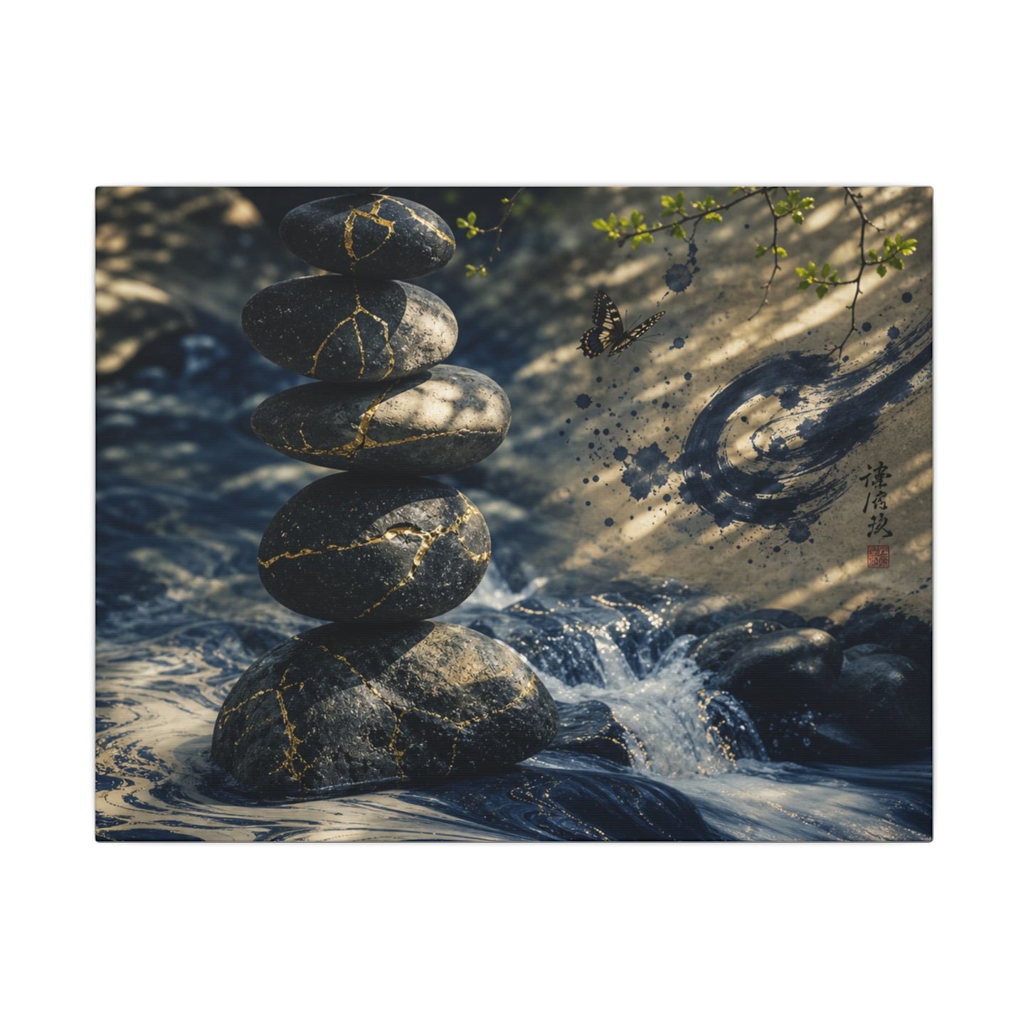 Kintsugi River Stones in Dappled | Broken Beauty Canvas Art