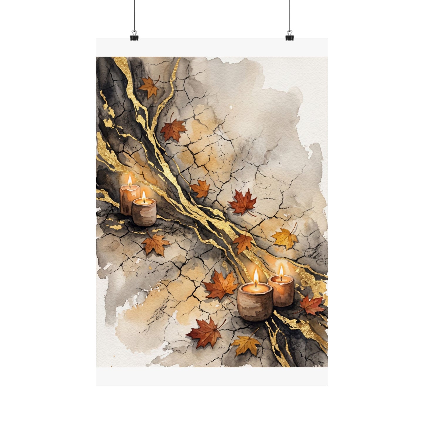 Japandi Cracked Earth in Candlelight | Watercolor Wall Art Print