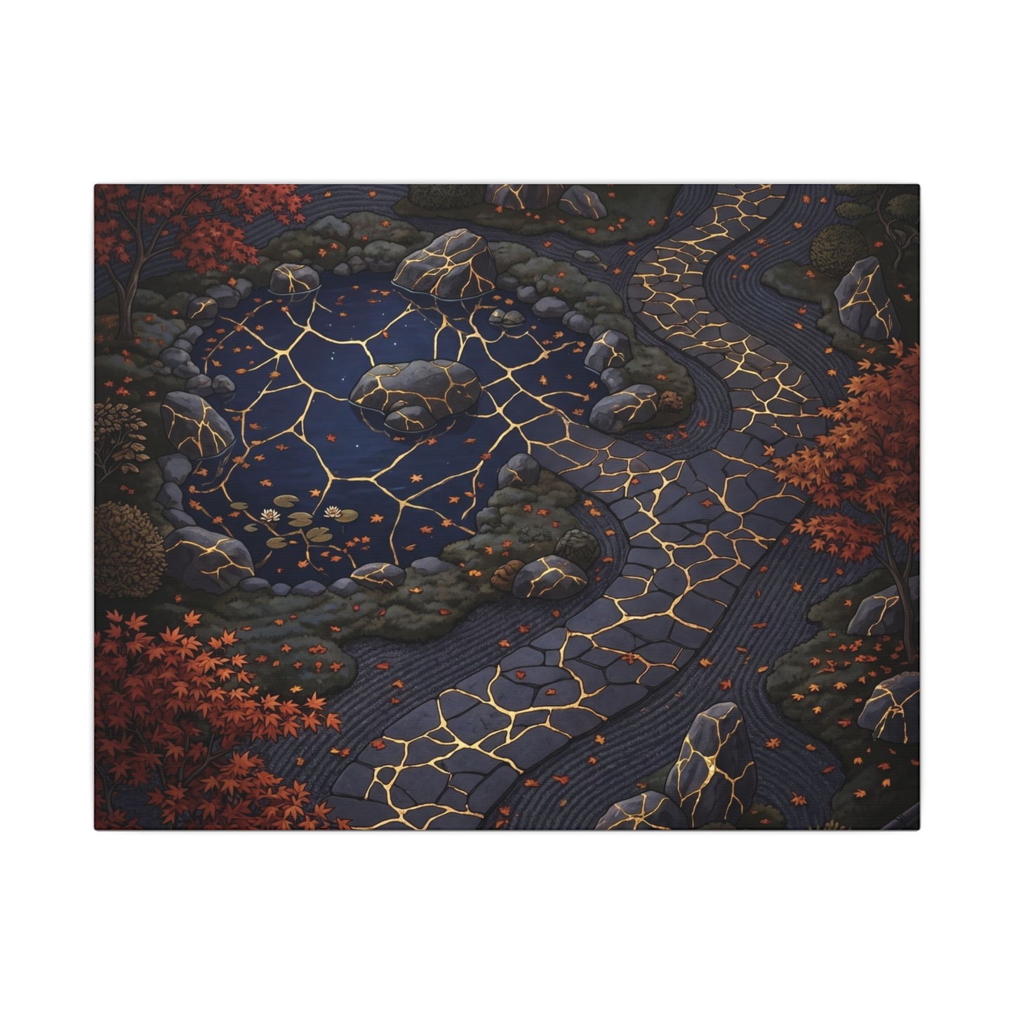 Moonlit Garden Gold Vein Canvas Art | Resilient Kintsugi Art