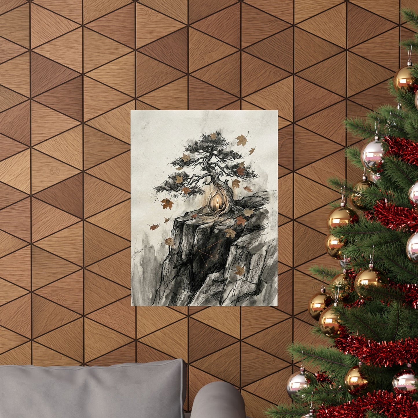 Pine Tree Autumn Wall Art Print | Japandi Elegant Design