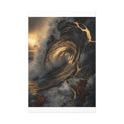 Kanso Ocean Wave Canvas Art - Kintsugi Gold Vein
