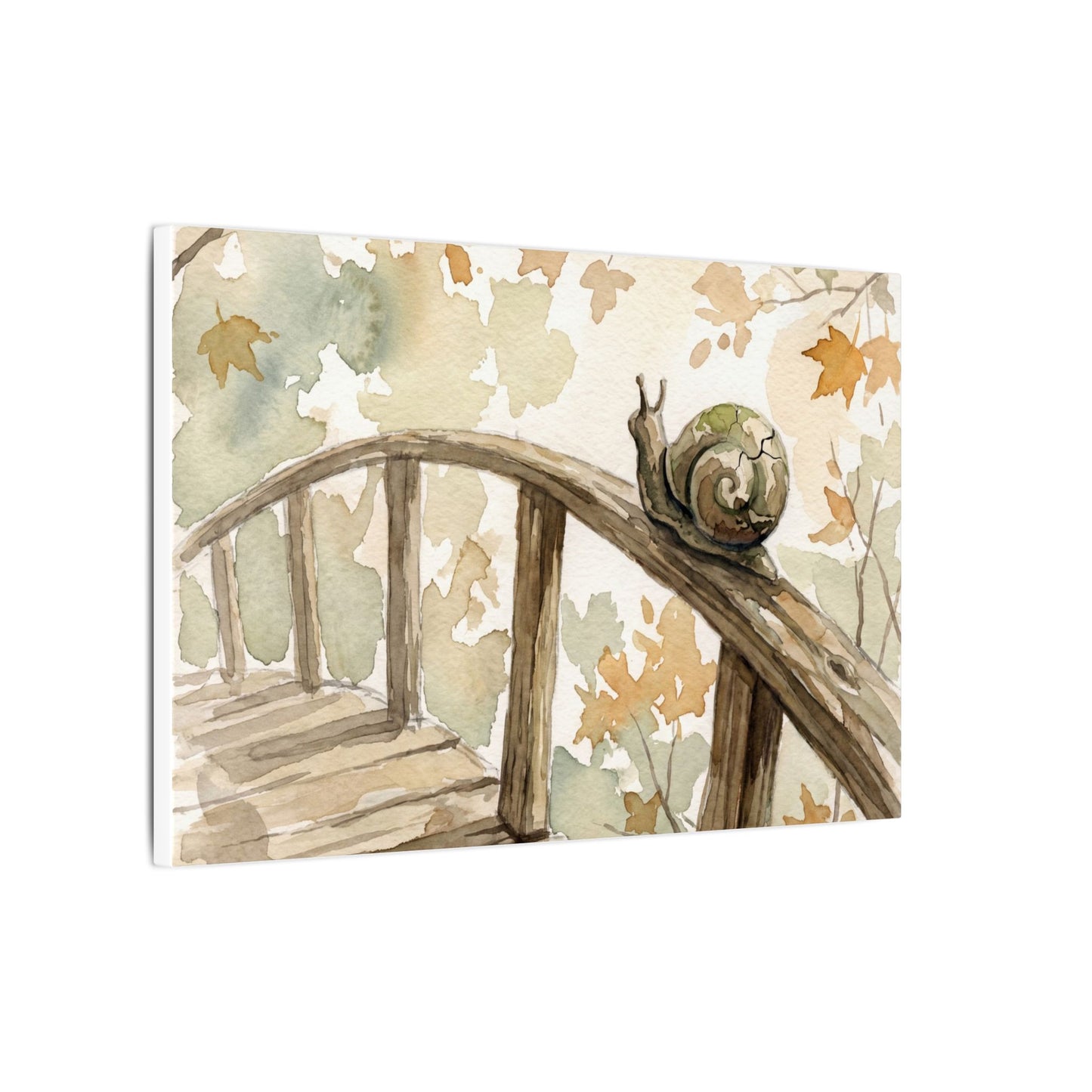 Wooden Bridge Canvas Art | Autumn Japandi Watercolor Art