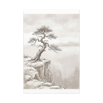 Neutral Pine Tree Canvas Art - Minimal Line Japandi