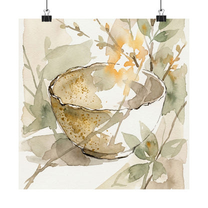 Spring Ceramic Bowl Watercolor Wall Art Print | Elegant Decor