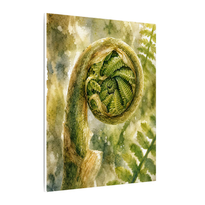 Japandi Fern Unfurling in Dappled | Watercolor Canvas Art