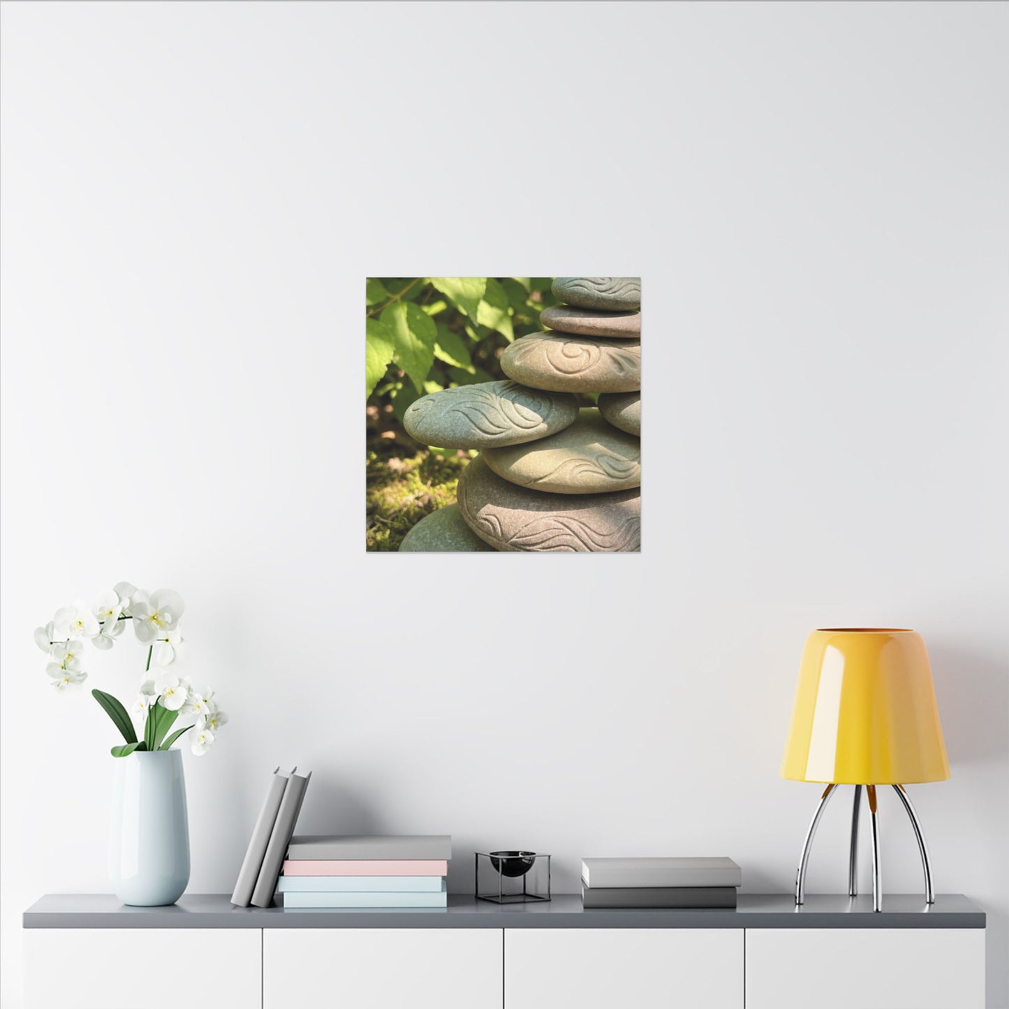 River Stones Summer Canvas Art | Japandi Earthy Design