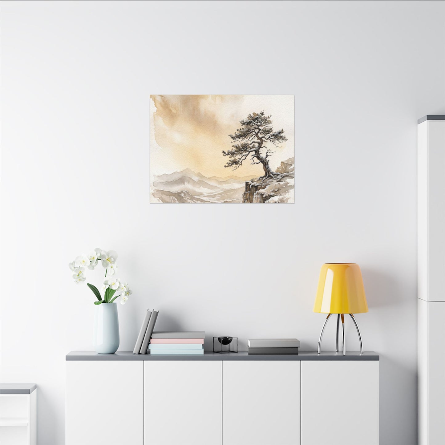 Pine Tree Canvas Art | Winter Japandi Watercolor Art