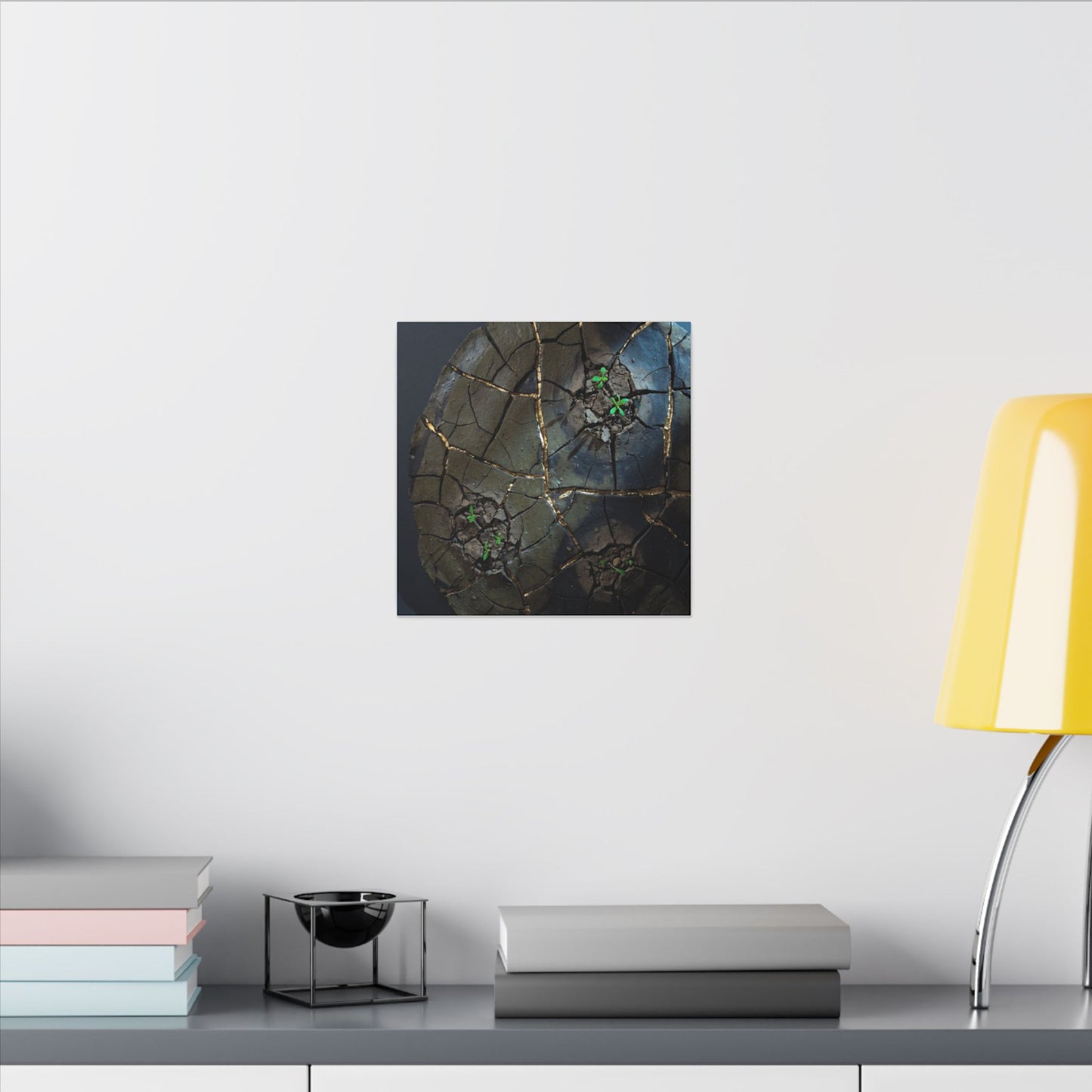 Dark Japandi Cracked Earth in Moonlight | Moody Minimal Canvas Art
