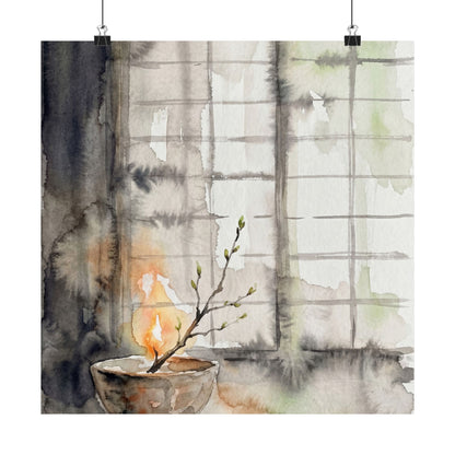 Spring Shoji Screen Watercolor Wall Art Print | Elegant Decor
