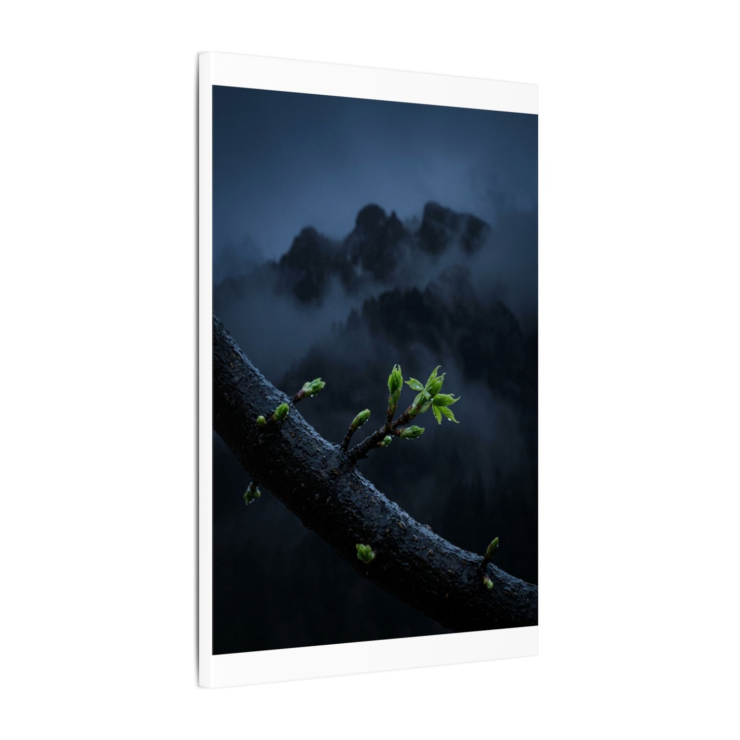 Moonlight Mountain Mist Canvas Art - Dark Japandi Kanso