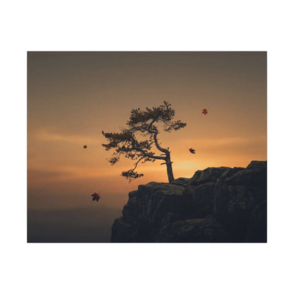 Dark Japandi Pine Tree in Golden Hour | Moody Minimal Canvas Art