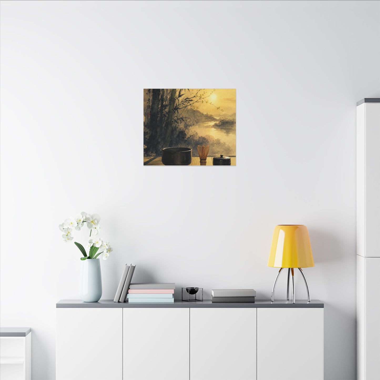 Tea Ceremony Sumi E Canvas Art | Contemplative Zen Art