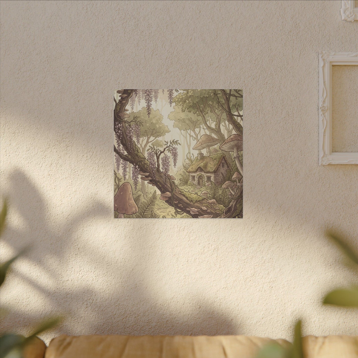 Summer Wisteria Mushroom Illustration Canvas Art | Enchanting Decor