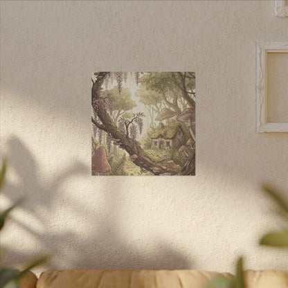 Summer Wisteria Mushroom Illustration Canvas Art | Enchanting Decor