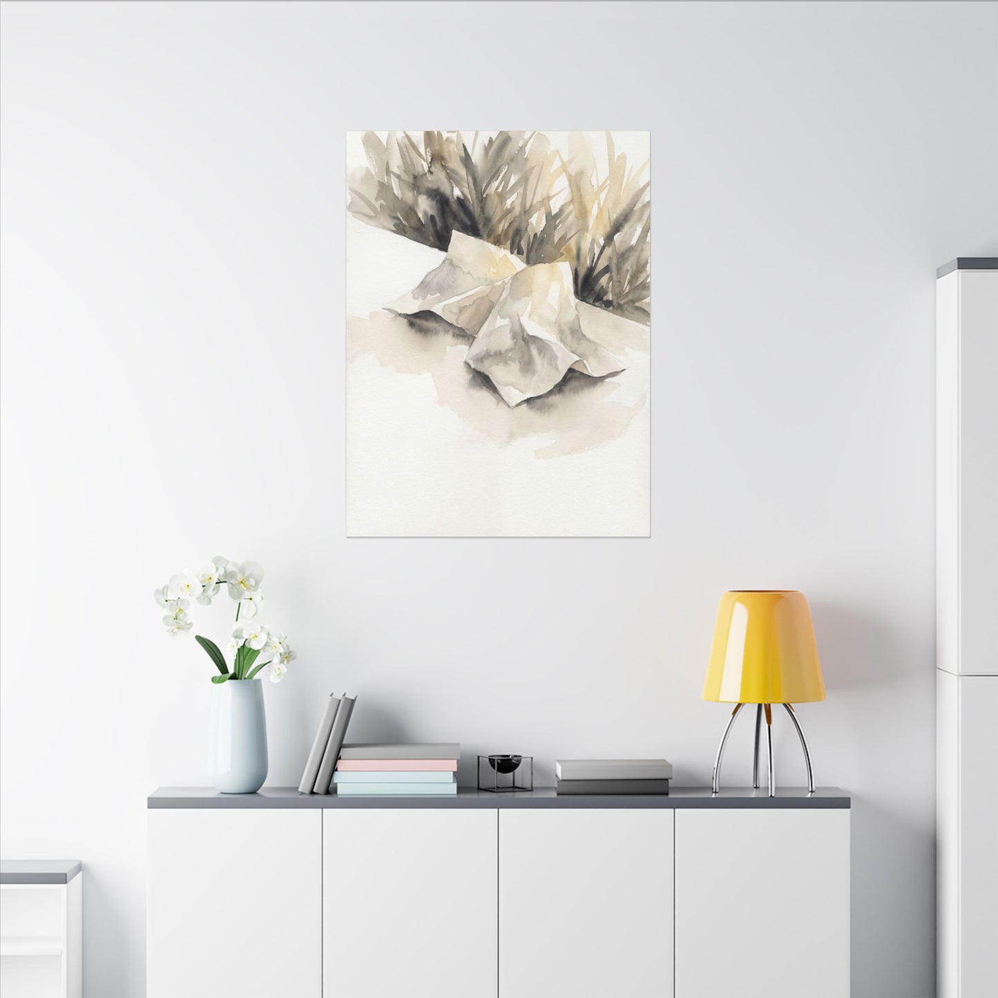 Paper Fold Watercolor Canvas Art | Warm Japandi Art