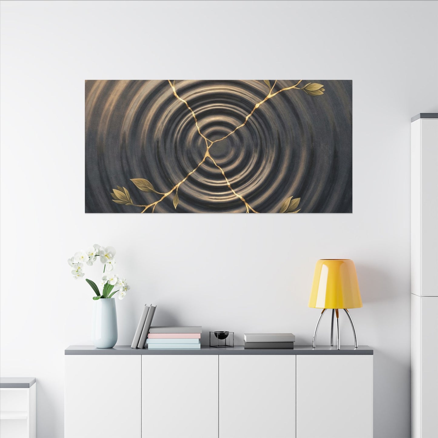 Kanso Water Ripple Canvas Art - Kintsugi Gold Vein