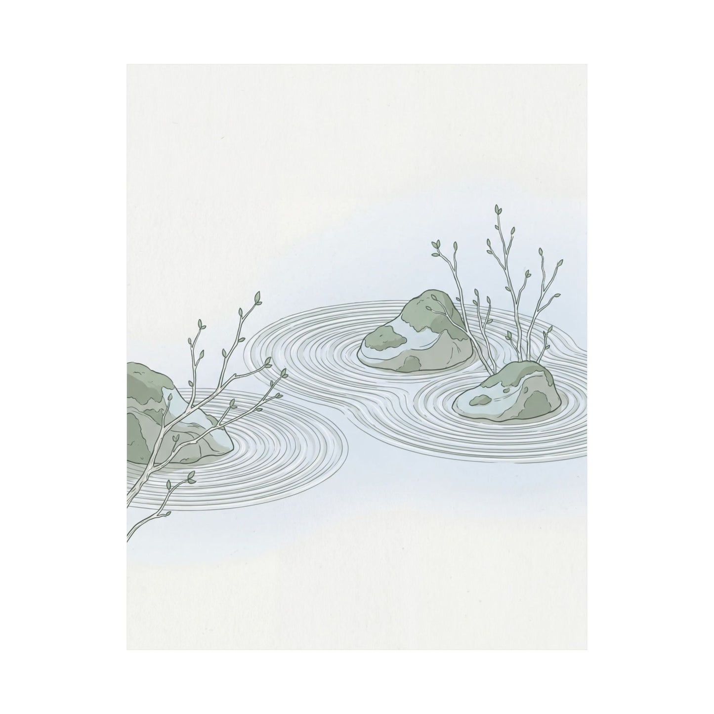Spring Rock Garden Minimal Line Wall Art Print | Elegant Decor