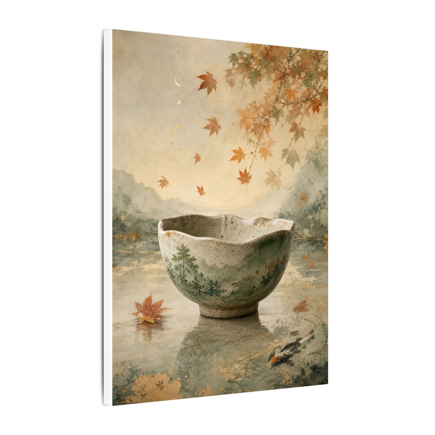 Autumn Ceramic Bowl Watercolor Canvas Art | Cozy Decor