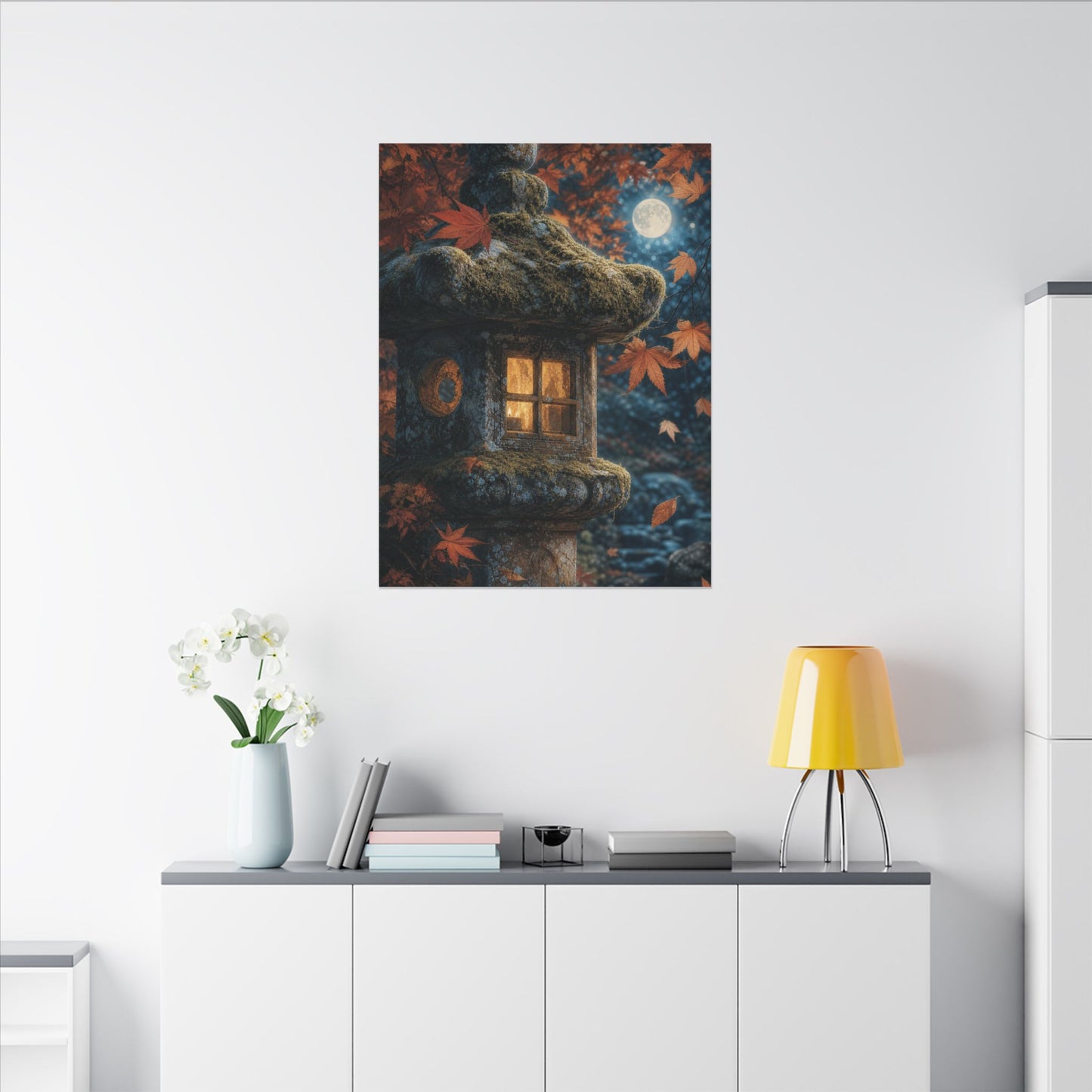 Autumn Stone Lantern Forest Whimsy Canvas Art | Earthy Decor