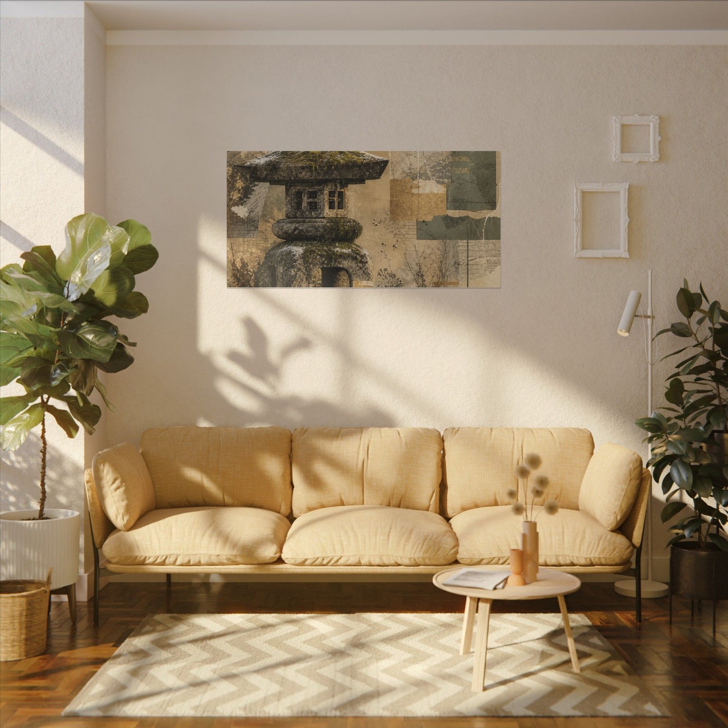 Elegant Stone Lantern Canvas Art - Texture Japandi