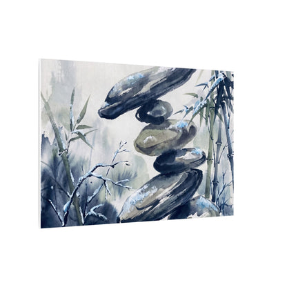 Zen River Stones in Moonlight | Sumi E Canvas Art